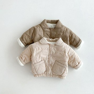 兒童純色棉服0-5嵗冬季韓國童裝男童加絨加厚外套寶寶冬裝潮AY628淇淇優選