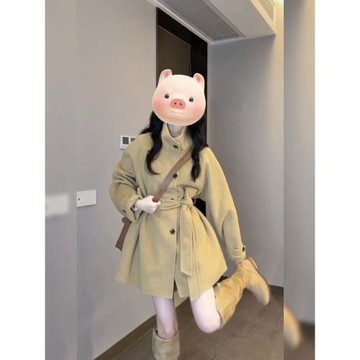 法式復古赫本風立領毛呢外套女冬季新款小個子中長款加厚呢子大衣