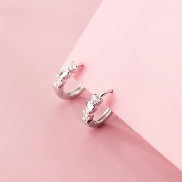 Sweet Air L30 日韓流行耳飾 S925銀針 粉紅色微鑲鋯石甜甜愛心 耳針 耳環