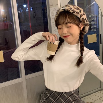 白色半高領打底衫女新款春秋裝冬季ins超火內搭長袖T恤上衣潮