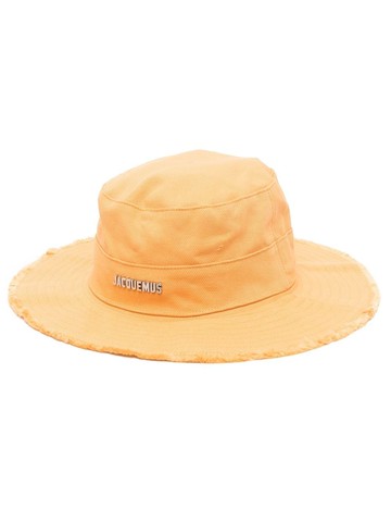 Jacquemus - logo-plaque wide-brim hat - unisex - Cotton - 56 - Orange