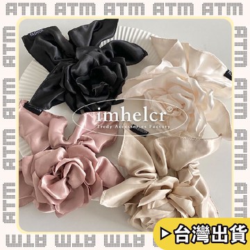 🔥臺灣出貨🔥可開發票✅輕飾時光法式立體玫瑰花仿真絲方巾大腸髮圈設計感文藝手作新款發繩髮飾女