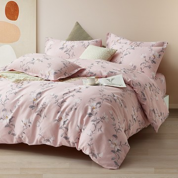 J-bedtime 床寢時光 台灣製絲柔棉被套床包組 SP6918L-H  雙人被套 + 加大床包 + 枕頭套 2個  Queen Size  質感花韻