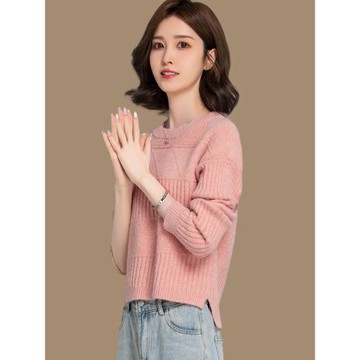 小個子圓領毛衣羊毛衫女秋冬加厚短款高腰針織上衣內搭減齡打底衫