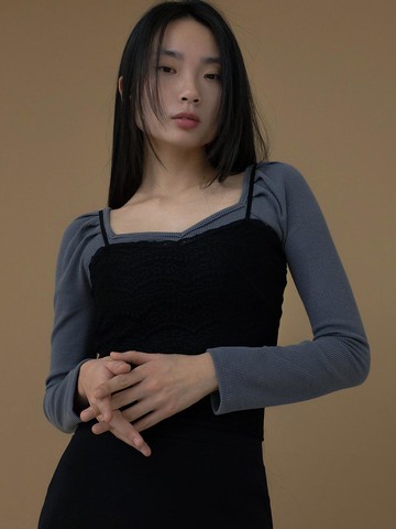 Colored Lace Built-in Bra Sleeveless Top (Black)