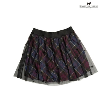 【SCOTTISH HOUSE】桃紫格TR繡狗網紗燈籠短裙CHUB2110