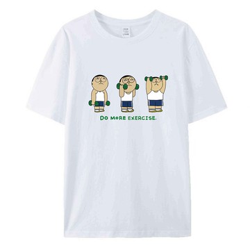 多運動 白  / 插畫T恤  T-SHIRT  夏季短袖 純棉 上衣