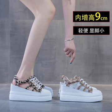 內增高包頭涼鞋女2025年新款休閑厚底坡跟透氣松糕女鞋鏤空小白鞋