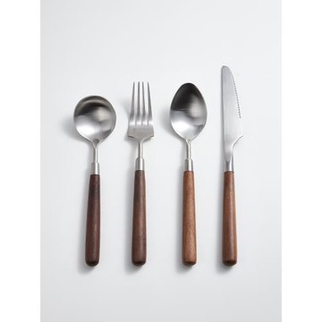 米立風物黑胡桃木手柄甜品勺復古304不銹鋼西餐餐具3件套牛排刀叉