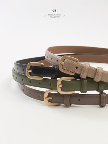 霧金真皮腰帶／簡約針釦細版皮帶－【346290】