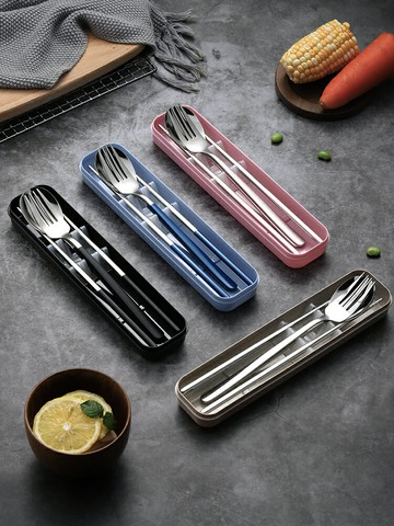 便攜筷子勺子套裝一人食餐具兩件三件套單人學生不銹鋼叉子收納盒