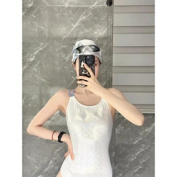 亮晶晶純欲風緊身運動款速干專業競速性感交叉露背游泳課學生泳裝