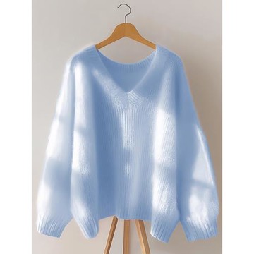 藍色V領寬松軟糯毛衣針織衫女慵懶風多巴胺洋氣上衣2025新款秋季