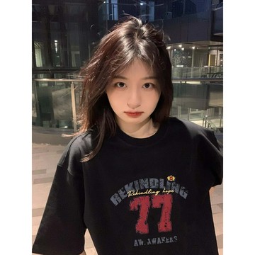 100%純棉 短袖T恤 女生衣服 日系復古 印花 t恤 寬鬆短袖 潮流衣服