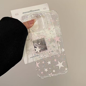 iphone17手機殼.粉色星星iPhone17promax/17手機殼16promax小眾閃粉透明殼15/14/x