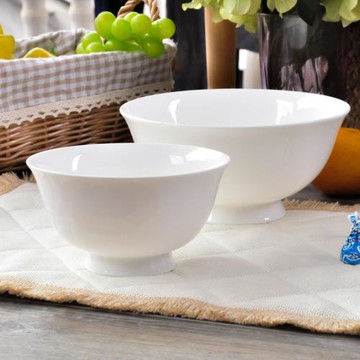高腳飯碗面碗防燙湯碗家用骨瓷米飯碗景德鎮純白色簡約骨瓷餐瓷器