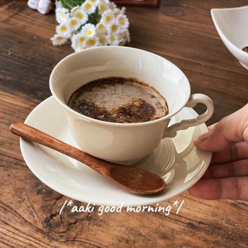 淺瑾秋秋 大廠訂單法式簡約咖啡杯奶黃陶瓷杯碟套裝下午茶拿鐵杯