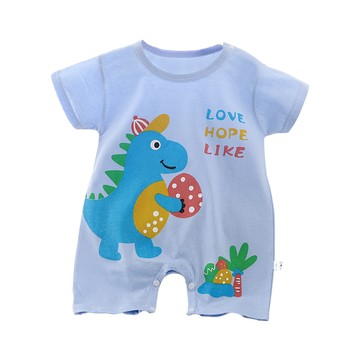 JOYNA - 短袖包屁衣 薄款夏季連身衣 嬰兒服 短袖童裝 外出包屁衣-淺藍拿蛋龍