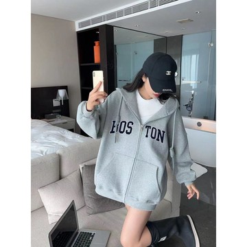 現貨隔日到！美式復古超大外套 寬鬆外套  拉鏈外套女  連帽衛衣 ins 簡約 oversize 加絨加厚 秋冬 長袖