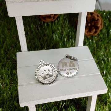 【FulgorJewel】項圈胸背寵物姓名牌 免費刻字 不鏽鋼 花邊皇冠