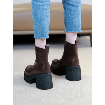 馬丁靴女2025新款秋冬季粗跟厚底防水臺短靴網紅時尚后拉鏈煙筒靴