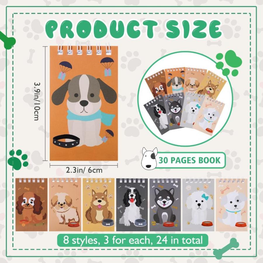 24 Pack Mini Notebooks,Dog Themed Party Favor,Small Spiral Pocket Notebooks