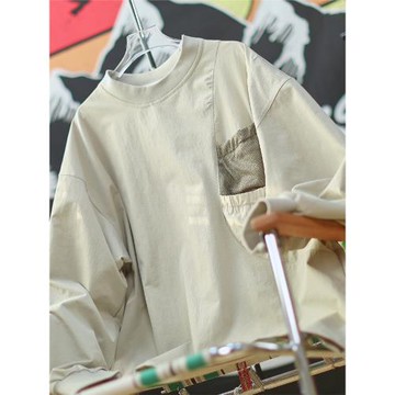 「野地」秋季美式高街圓領長袖衛衣男休閑寬松青少年網布口袋套衫