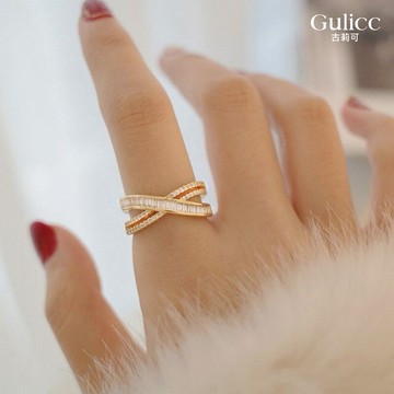 【Gulicc】戒指 輕奢交叉鋯石戒子