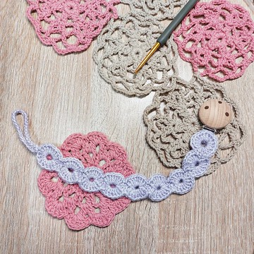 淡紫色圈圈奶嘴鏈-木質奶嘴夾-27cm