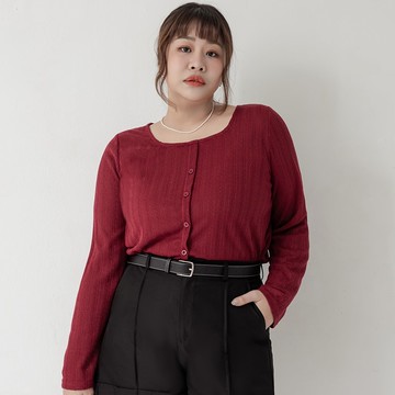 方領假排釦緹花長袖上衣 MISS