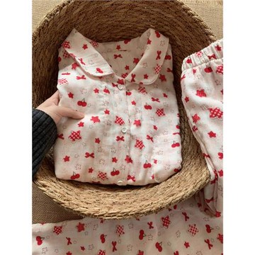 韓系可愛少女卡通櫻桃春秋季睡衣女2025年新款大碼家居服套裝ins