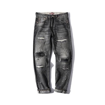 佛山詠春系列窄幅MMC 品質復古 重工刺繡補丁洗水赤耳丹寧牛仔褲