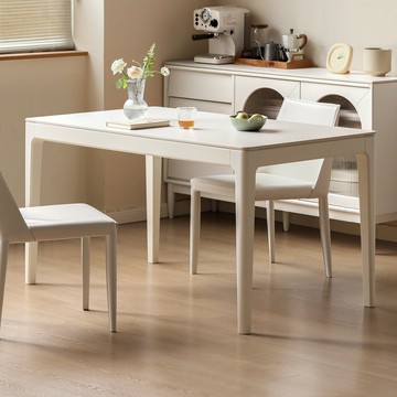 hoi!源氏木語百安卡奶油風實木岩板餐桌1.4M Y211R07