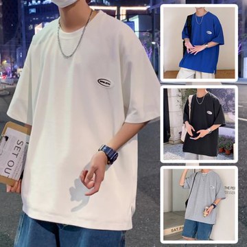 華夫格t恤男短袖重磅涼感半袖上衣夏季男生衣服薄款寬松圓領體恤