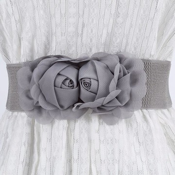 韓版百搭雪紡超寬雙玫瑰花松緊腰帶女裝飾配裙腰封 配襯衣包郵