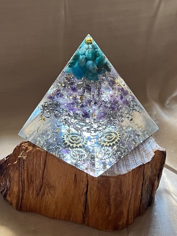 訂製【奧剛能量塔-給自由發揮的你】藍磷灰/紫水晶-奧根金字塔