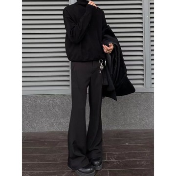 時尚潮流百搭簡約風休閒褲男黑色微喇長褲男