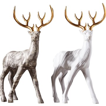 北歐大理石紋樹脂麋鹿 家居客廳裝飾品擺件店鋪樣板間動物擺設