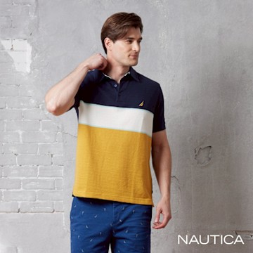 Nautica 男裝 撞色休閒短袖POLO衫-深藍色