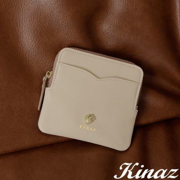 KINAZ 奶油寶石ㄇ型拉鍊薄型卡片零錢包-香草雲朵-奶油寶石系列
