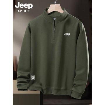 JEEP SPIRIT吉普半拉鏈衛衣男士春秋季美式休閑運動衣服長袖T恤男