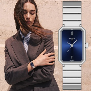 TISSOT 天梭 SRV系列 復古款典雅方形石英錶/藍/30mm/T1601101104300