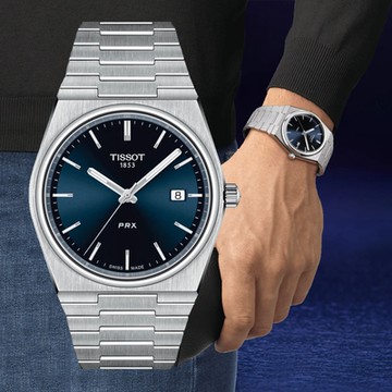 TISSOT天梭 官方授權 PRX系列復古簡約石英腕錶-藍 聖誕節 禮物 送禮 40mm/T1374101104100