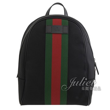 茱麗葉精品【全新現貨】GUCCI 630917 經典綠紅綠織帶緹花皮飾邊後背包.黑