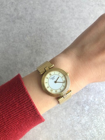 【VintageShop solo 日本直送中古包專賣店】Christian Dior クリスチャン ディオール 腕錶 金色 圓形 羅馬數字 復古 ignfmy