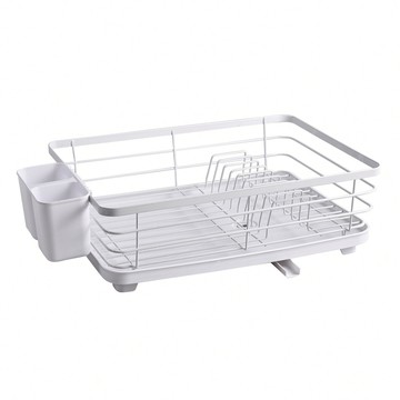 Life 日式簡約 多功能碗盤餐具瀝水架 鐵+PP材質 約42x30x14cm  1層  白色  1個