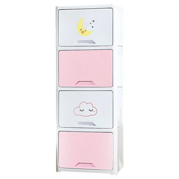 Yeya 也雅 童趣風前掀式四層收納櫃 PP工程塑料  童心未泯 粉紅色  約45公分x寬32公分x高119cm