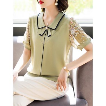 (免運)2026新款媽媽夏裝針織短袖T恤中年女裝冰絲上衣服中老年小衫套裝