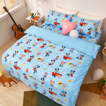 戀家小舖 台灣製床單 單人床包 床包 米奇公路旅行 迪士尼 米奇 床包枕套組 床包被套組 正版授權