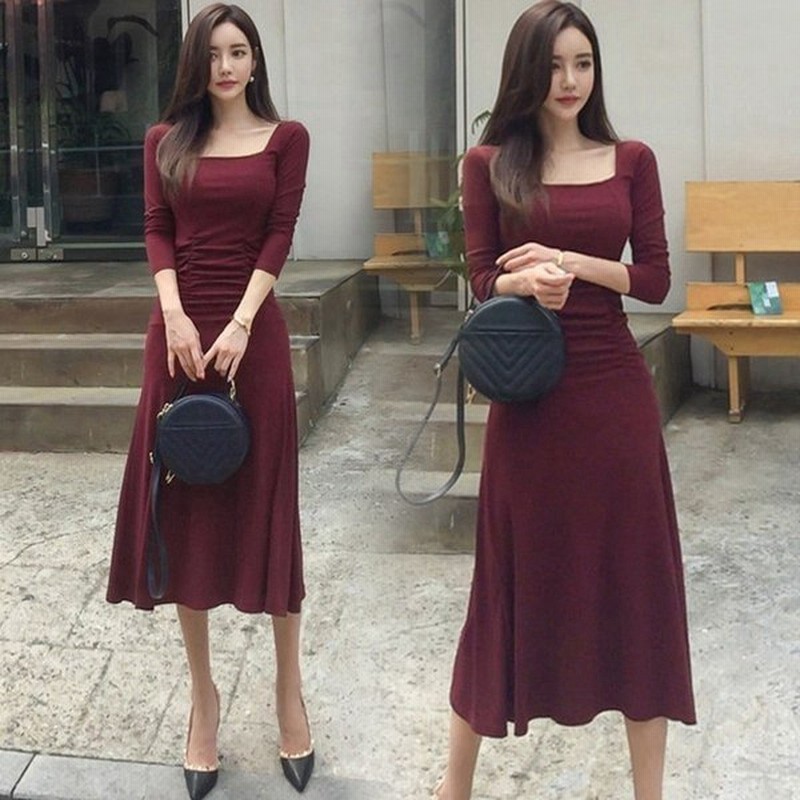 秋冬 きれいめ マキシ丈ワンピース Firop 無地 タイト スクエアネック 長袖 マーメイドワンピース ドレス Aライン インナー 通勤 通販 Lineポイント最大0 5 Get Lineショッピング